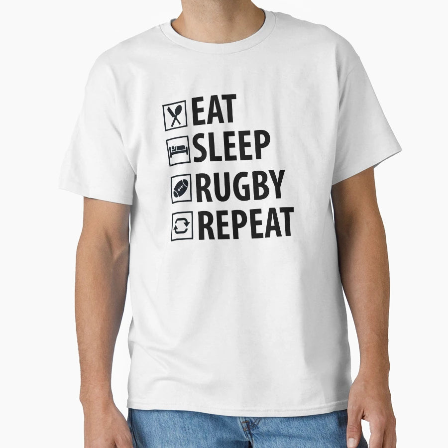 Eat Sleep Rugby Repeat T-Shirt - Custom Art Print Unisex - T-Shirt, Sweatshirt, Hoodie