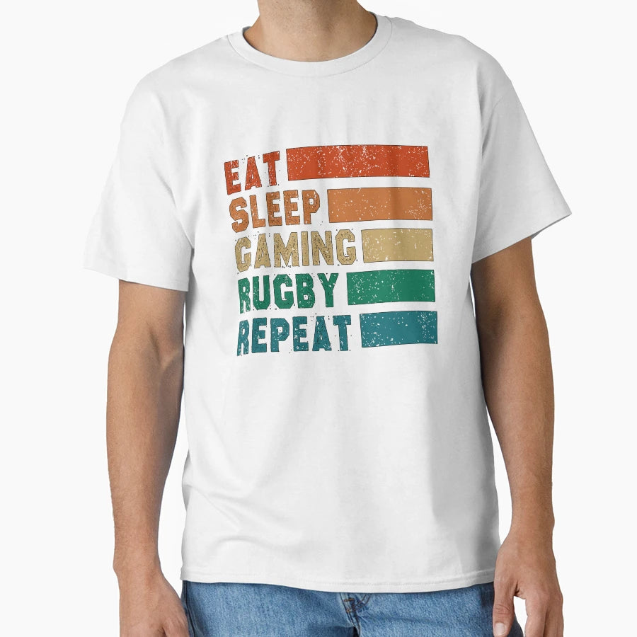 Funny Rugby Gift Eat Sleep Gaming Rugby T-Shirt - Trendy Graphic Unisex - T-Shirt, Sweatshirt, Hoodie