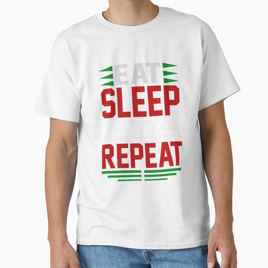 Eat Sleep Football Repeat Dark T-Shirt - Graphic Print for Adults - T-Shirt, Sweatshirt, Hoodie