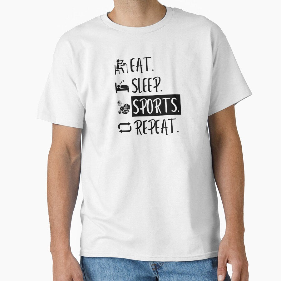 Eat Sleep Sports Repeat by Williams Designz - Adult & Kids T-Shirts, Sweatshirts & Hoodies apparel design preview 1