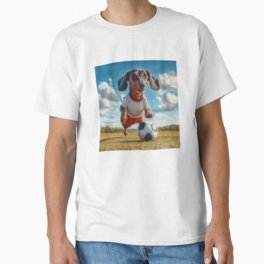 Soccer dachshund by Wagging-Tales - Adult & Kids T-Shirts, Sweatshirts & Hoodies apparel design preview 1