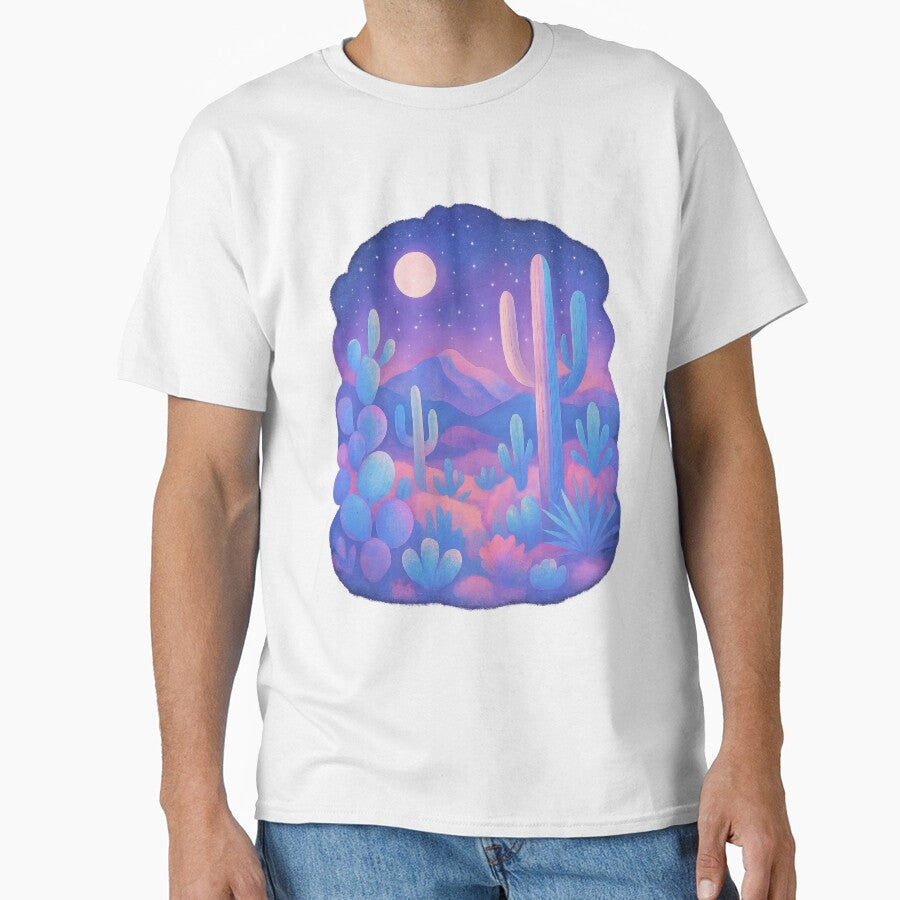 Dreamy Desert Night Colorful Cactus Landscape Under - Adult & Kids T-Shirts, Sweatshirts & Hoodies apparel design preview 1