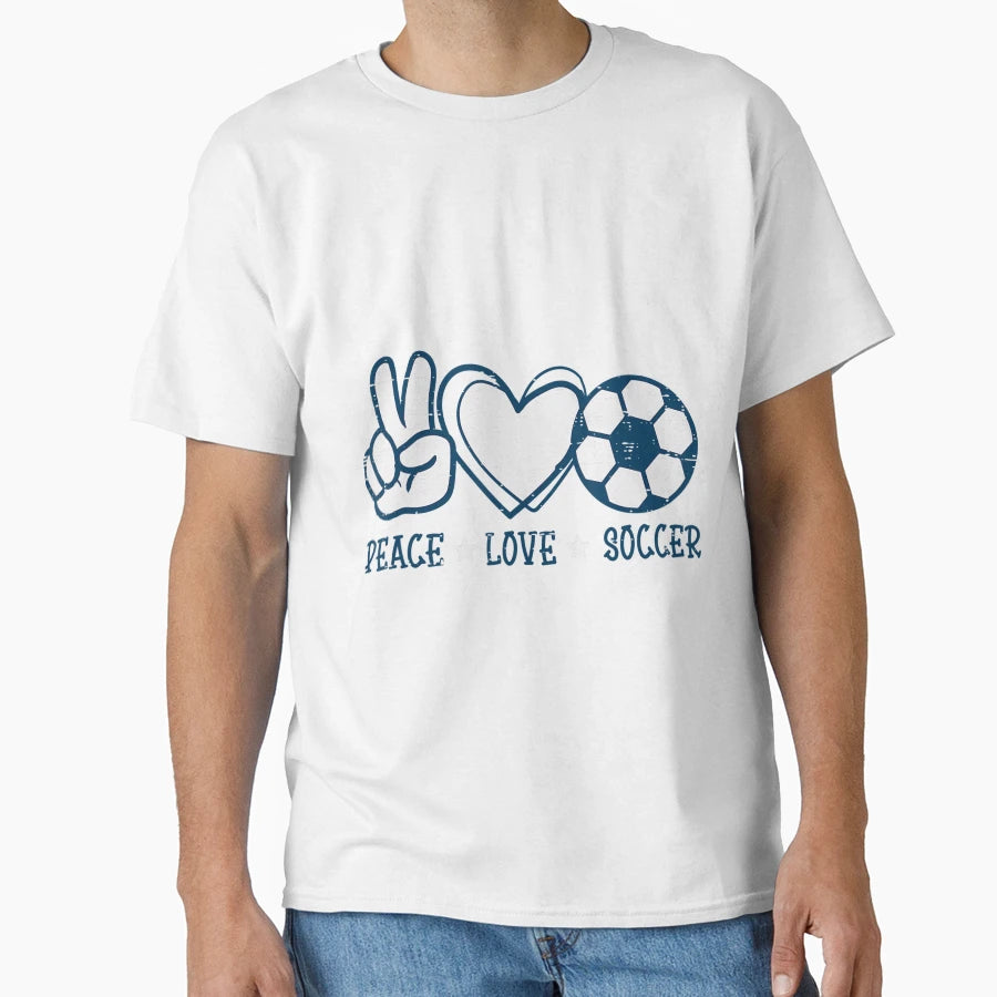 Peace Love Soccer Football Sports Hippie T-Shirt - Graphic Print for Adults - T-Shirt, Sweatshirt, Hoodie