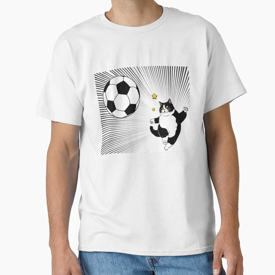 Comic-Style Soccer Cat Black and White Sports Design - Adult & Kids T-Shirts, Sweatshirts & Hoodies apparel design preview 1