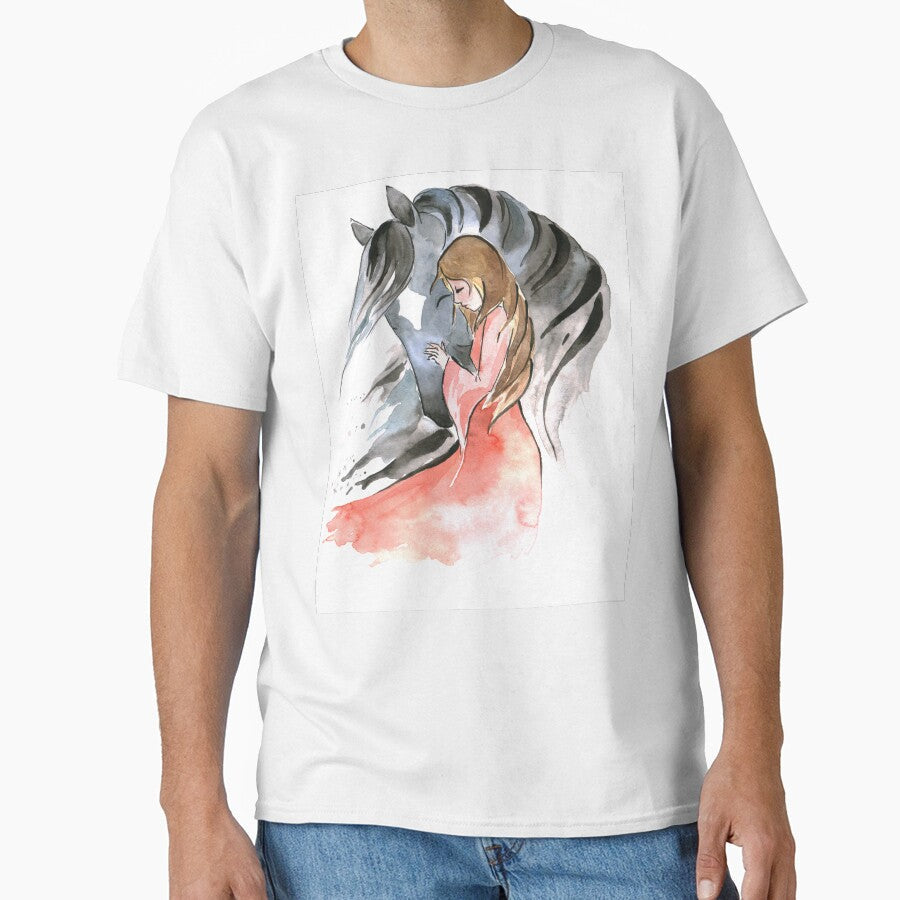 Girl and grey horse by Whimsicolourart - Adult & Kids T-Shirts, Sweatshirts & Hoodies apparel design preview 1