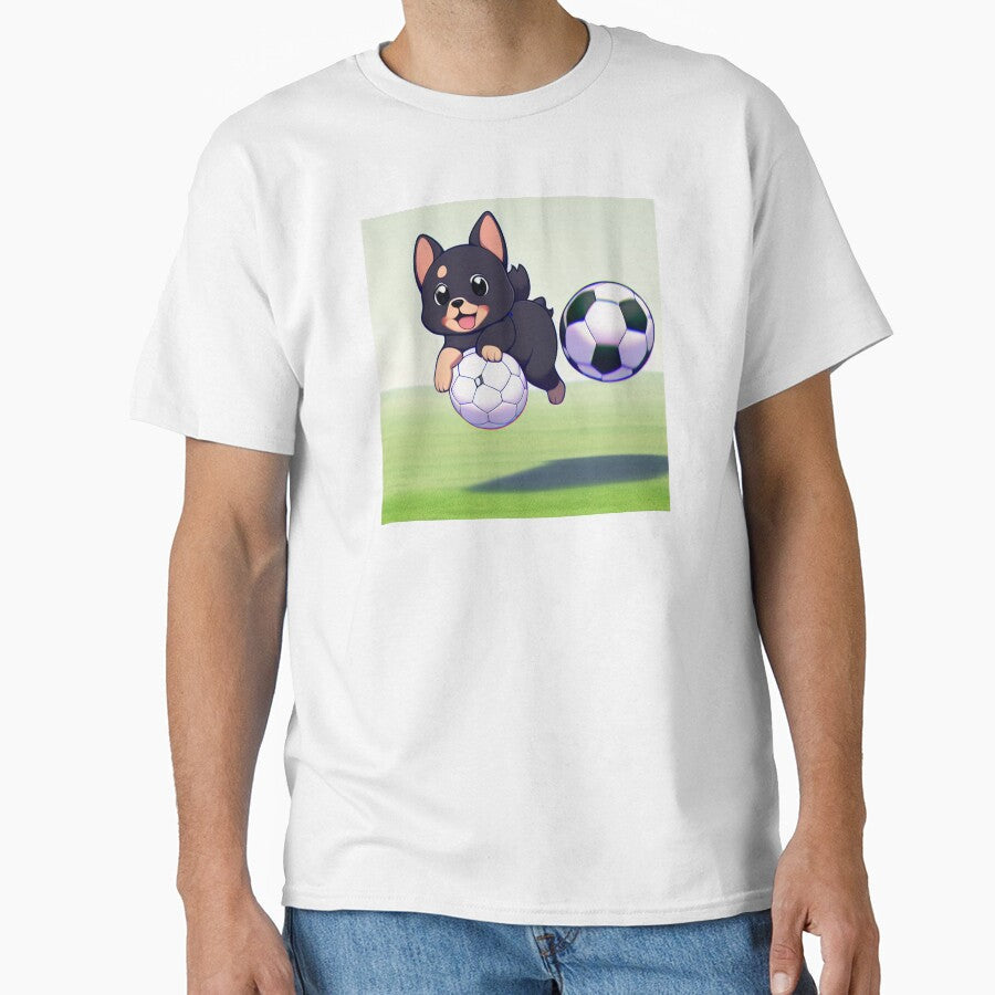 Cute Puppy Holding Soccer Ball by BAYFAIRE - Adult & Kids T-Shirts, Sweatshirts & Hoodies apparel design preview 1