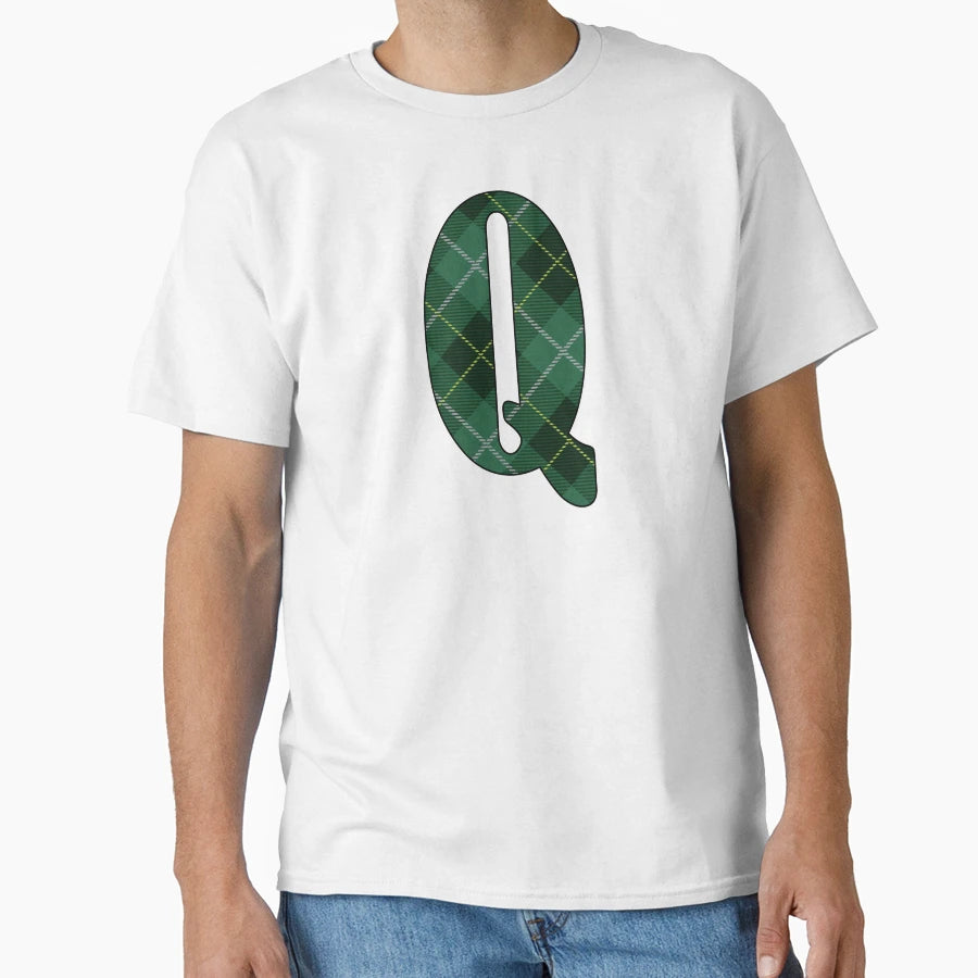 Green Tartan Letter Q T-Shirt - Novelty Apparel Unisex - T-Shirt, Sweatshirt, Hoodie