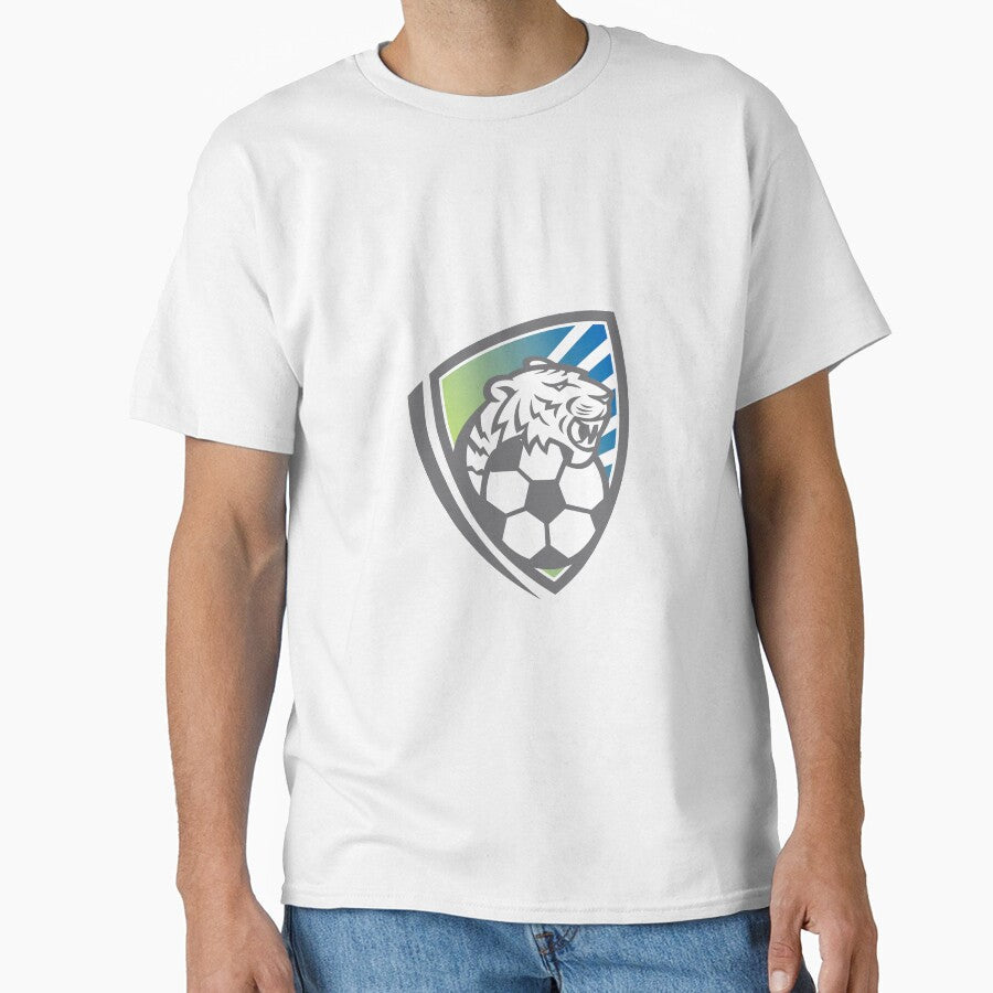 Tiger Soccer Ball Shield by patrimonio - Adult & Kids T-Shirts, Sweatshirts & Hoodies apparel design preview 1