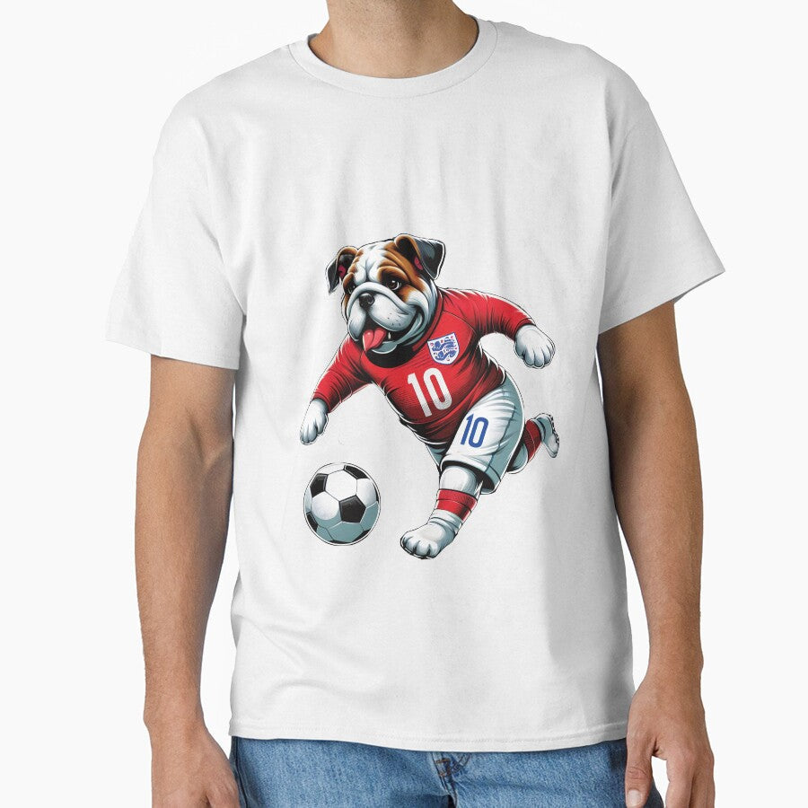 Funny English bulldog playing soccer by BuxomBabe21 - Adult & Kids T-Shirts, Sweatshirts & Hoodies apparel design preview 1