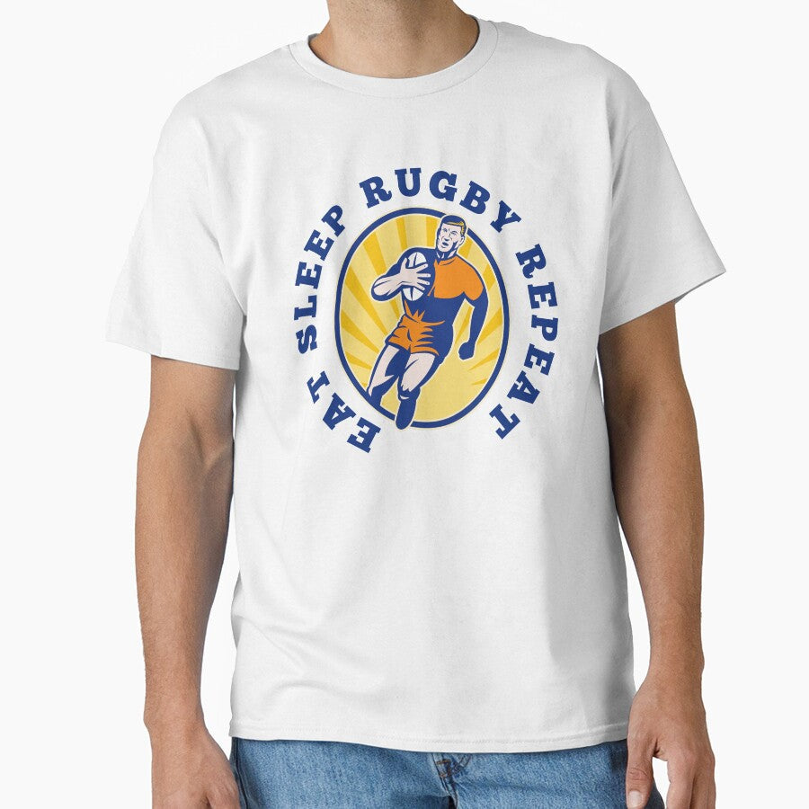 Eat Sleep Rugby Repeat Sports Player by - Adult & Kids T-Shirts, Sweatshirts & Hoodies apparel design preview 1