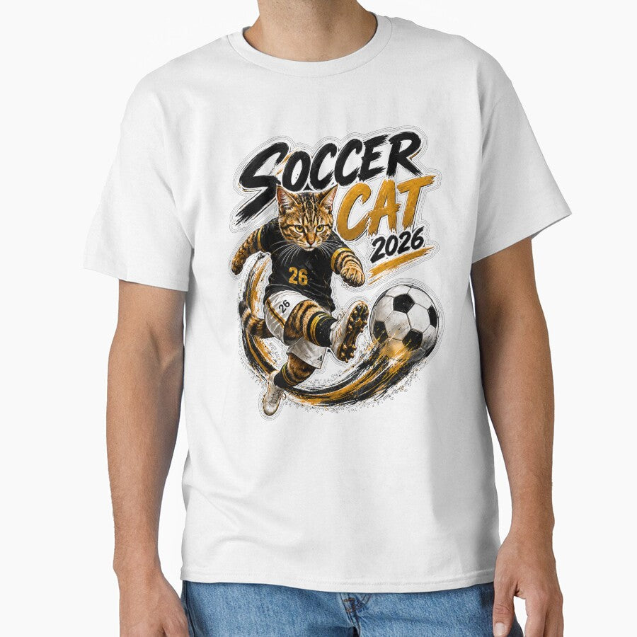 Soccer Cat 2026 Action Kick by yasmh - Adult & Kids T-Shirts, Sweatshirts & Hoodies apparel design preview 1