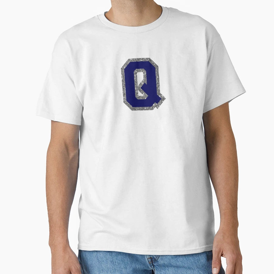 Silver And Navy Varsity Letter Q T-Shirt - Unique Graphic Unisex - T-Shirt, Sweatshirt, Hoodie