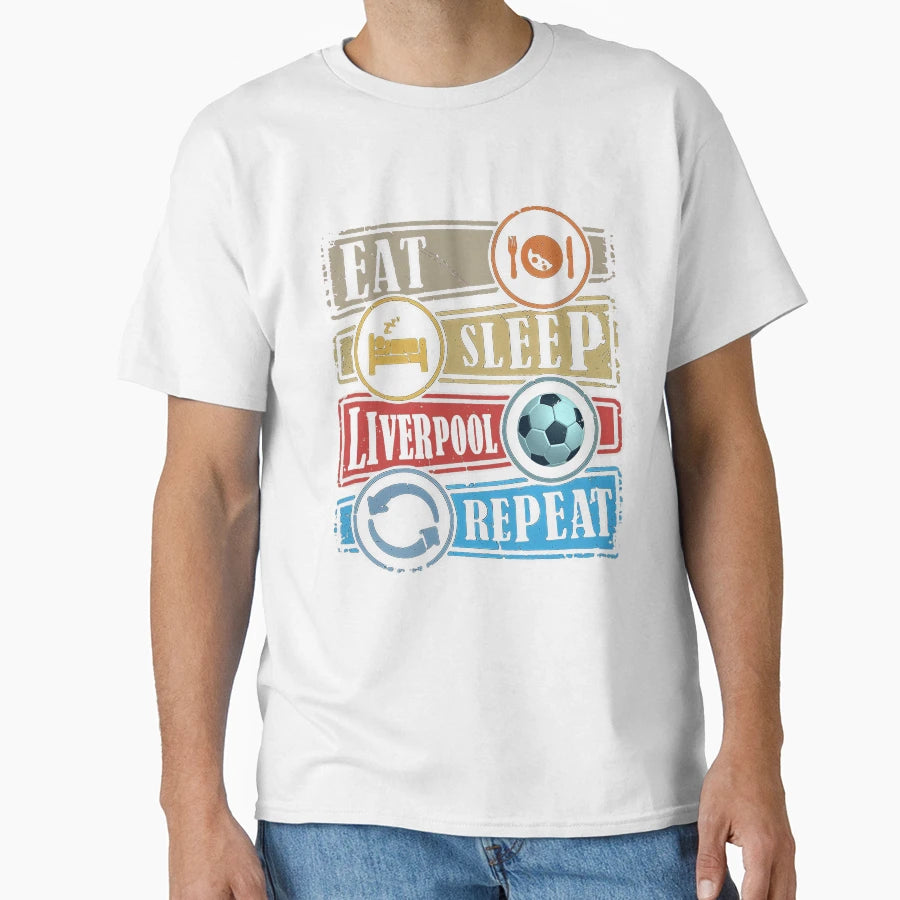 Eat Sleep Liverpool Football Repeat T-Shirt - Novelty Apparel for Adults - T-Shirt, Sweatshirt, Hoodie