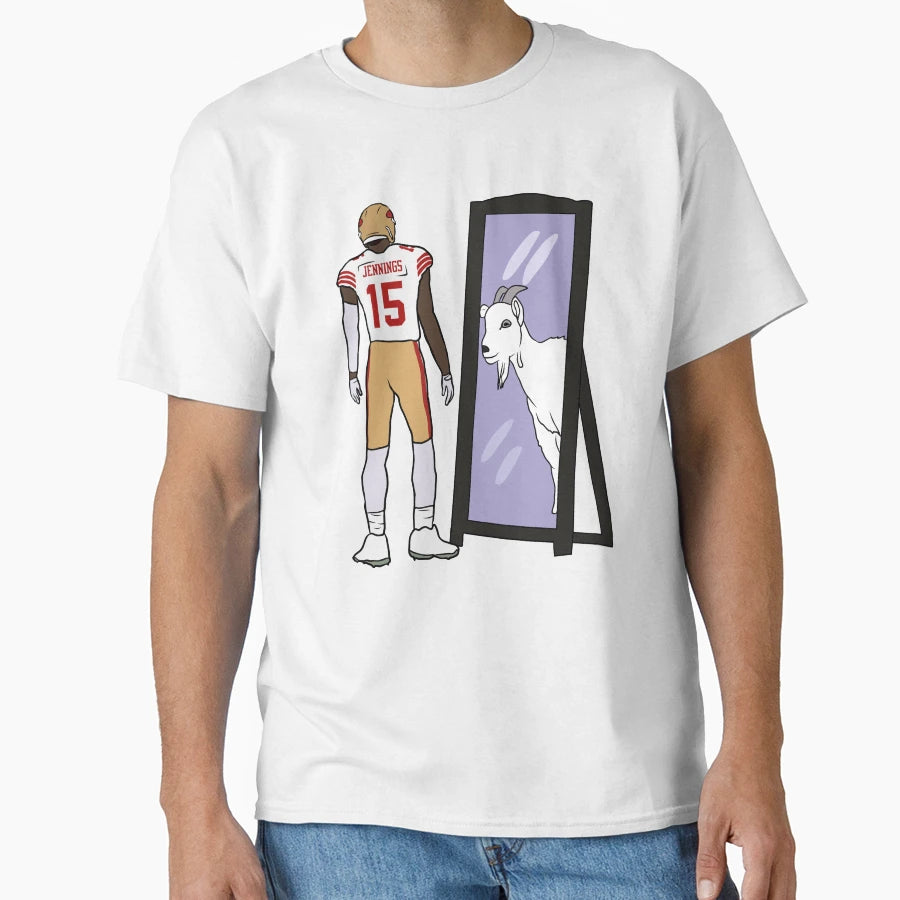 Jauan Jennings Mirror Goat T-Shirt - Casual Everyday Wear for Adults - T-Shirt, Sweatshirt, Hoodie