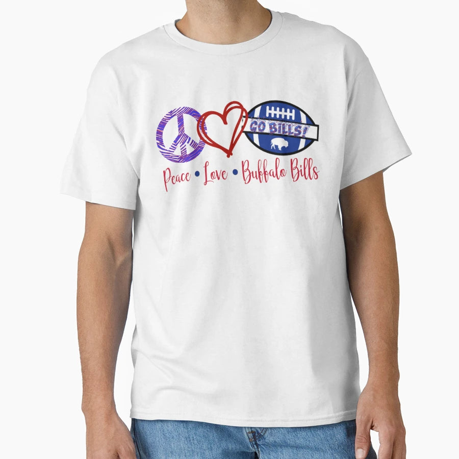 Peace Love Buffalo Bills T-Shirt - Aesthetic Graphic Men Women - T-Shirt, Sweatshirt, Hoodie