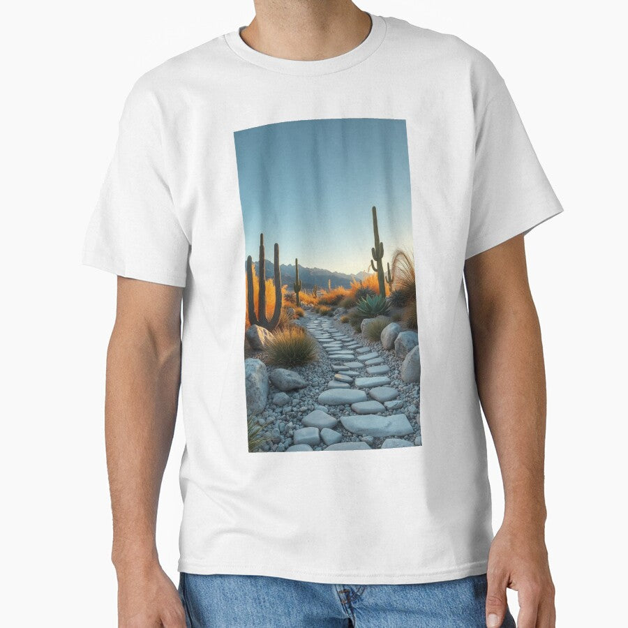 Golden Desert Pathway with Cacti Garden by Jade Ado - Adult & Kids T-Shirts, Sweatshirts & Hoodies apparel design preview 1