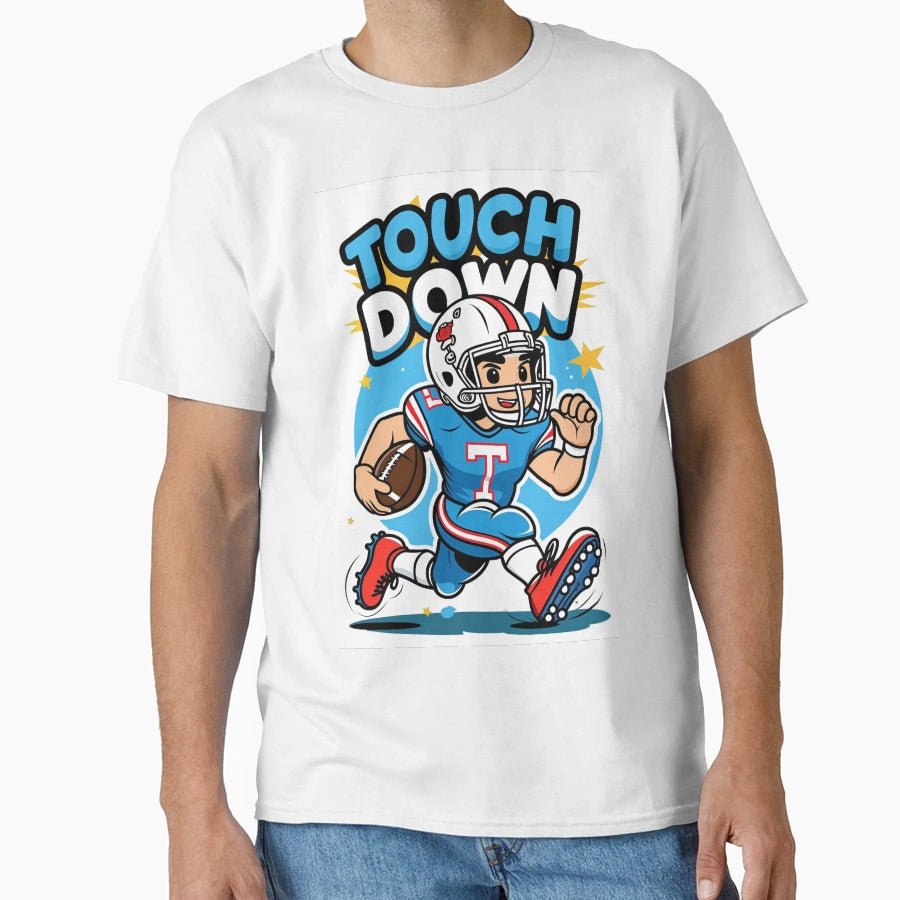Cartoon American Football Player Running T-Shirt - Graphic Print Unisex - T-Shirt, Sweatshirt, Hoodie