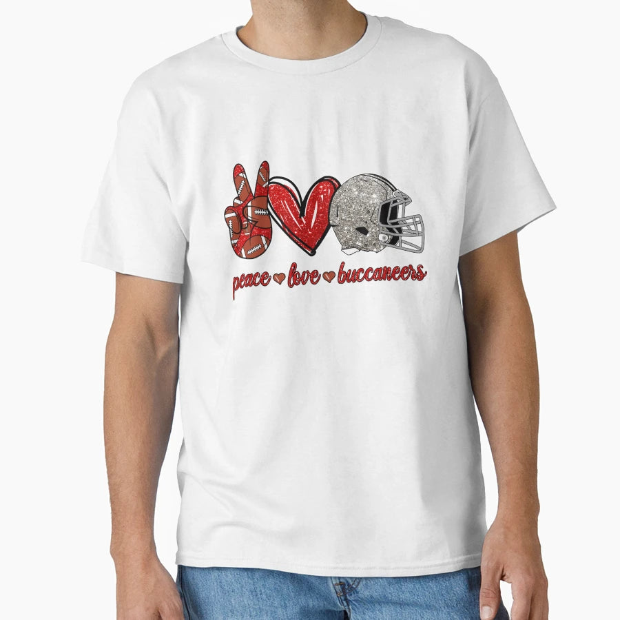 Peace Love Buccaneers Football Team T-Shirt - Aesthetic Graphic Unisex - T-Shirt, Sweatshirt, Hoodie