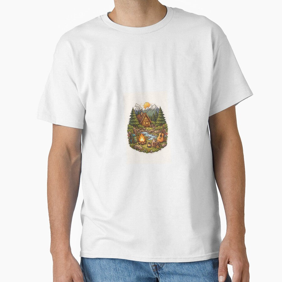 Cozy Mountain Cabin Camping Illustration by "Fit Art - Adult & Kids T-Shirts, Sweatshirts & Hoodies apparel design preview 1