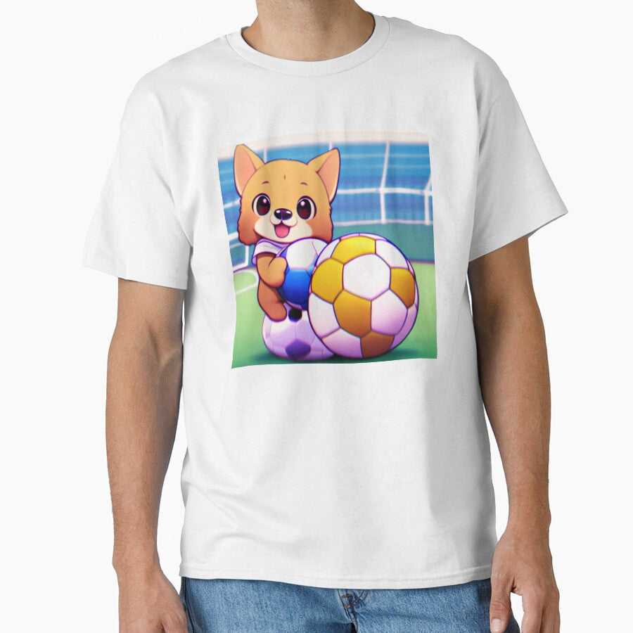 Chibi Anime Dog Holding Soccer Ball by BAYFAIRE - Adult & Kids T-Shirts, Sweatshirts & Hoodies apparel design preview 1