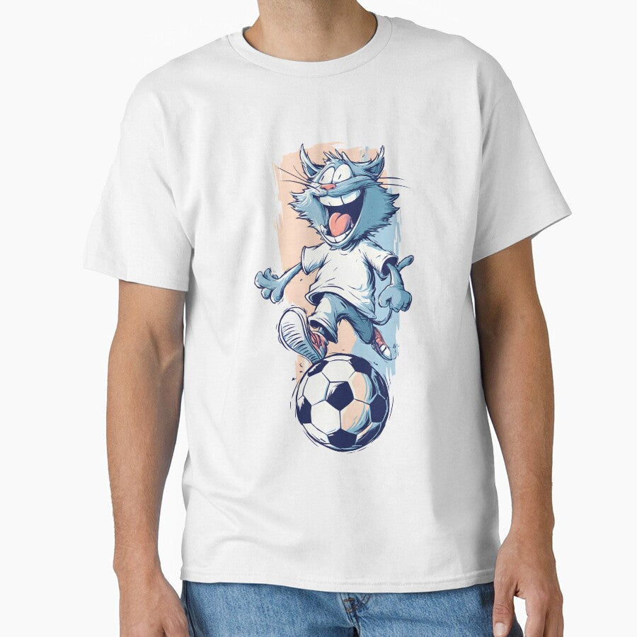 Funny Soccer Cat Cartoon Football Art by Rosomyat - Adult & Kids T-Shirts, Sweatshirts & Hoodies apparel design preview 1