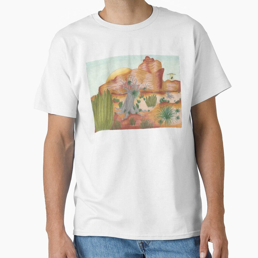 Desert landscape ufo cow abduction by thecamillest - Adult & Kids T-Shirts, Sweatshirts & Hoodies apparel design preview 1