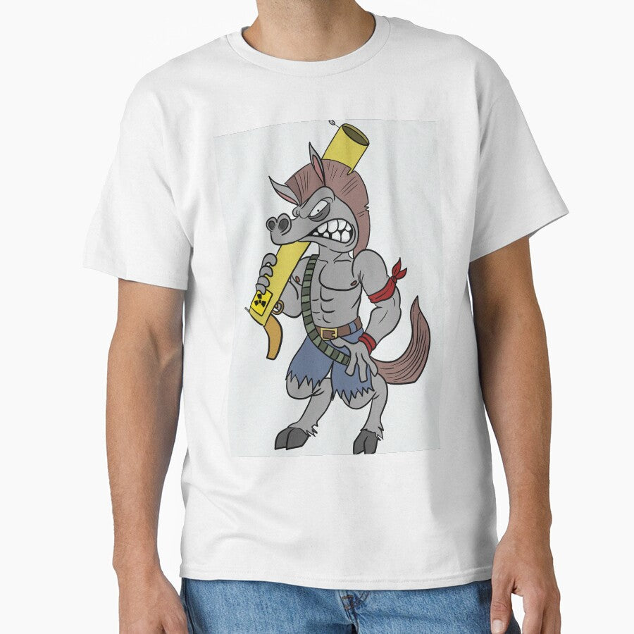 Angry war horse carrying a nuke cartoon by Vintage - Adult & Kids T-Shirts, Sweatshirts & Hoodies apparel design preview 1