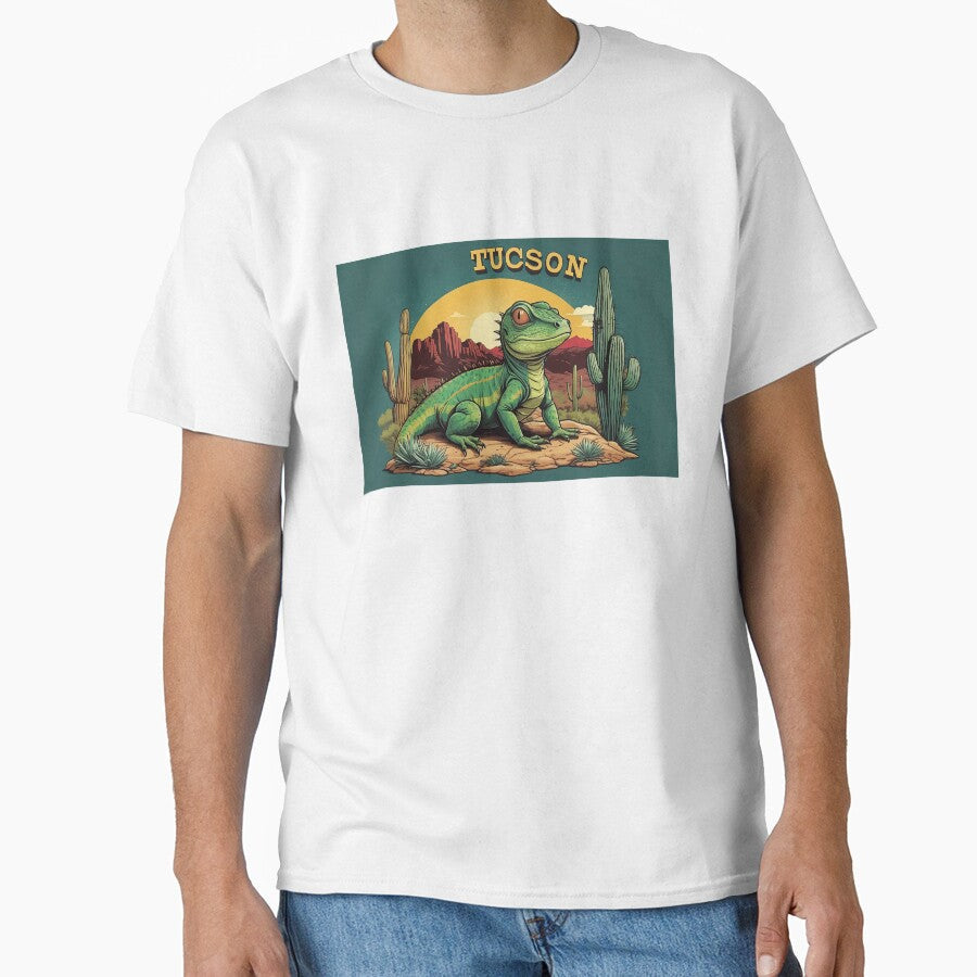 Tucson Desert Lizard on Rock with Saguaro Cactus by - Adult & Kids T-Shirts, Sweatshirts & Hoodies apparel design preview 1