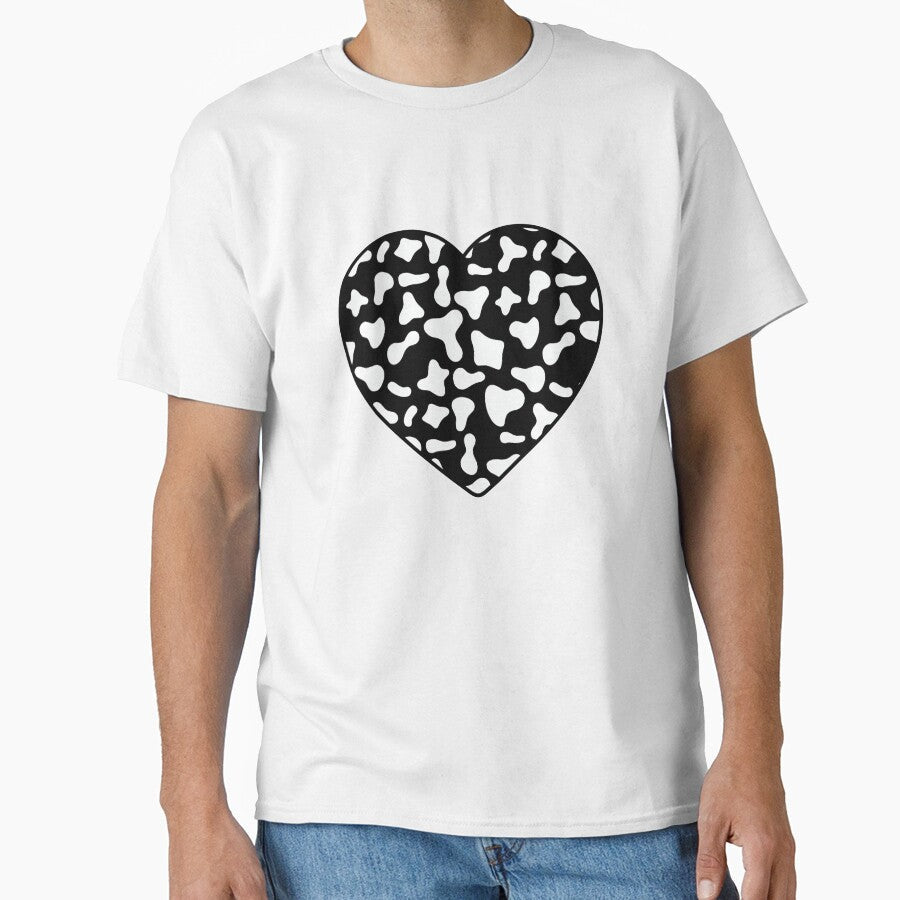 White Cow Pattern on Black Cowhide Skin Heart by - Adult & Kids T-Shirts, Sweatshirts & Hoodies apparel design preview 1