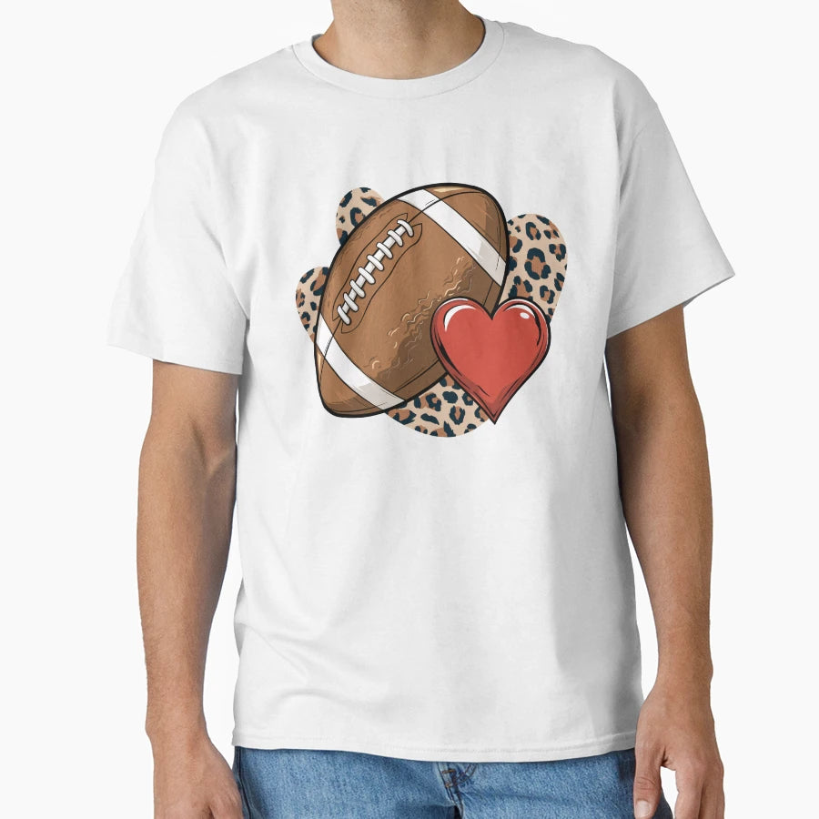 Football Heart And Leopard T-Shirt - Novelty Apparel Men Women - T-Shirt, Sweatshirt, Hoodie