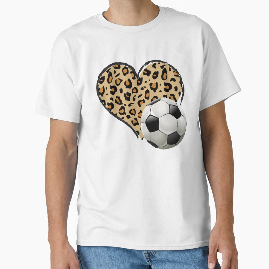 Soccer Love Leopard Heart Soccer T-Shirt - Custom Art Print for Adults - T-Shirt, Sweatshirt, Hoodie