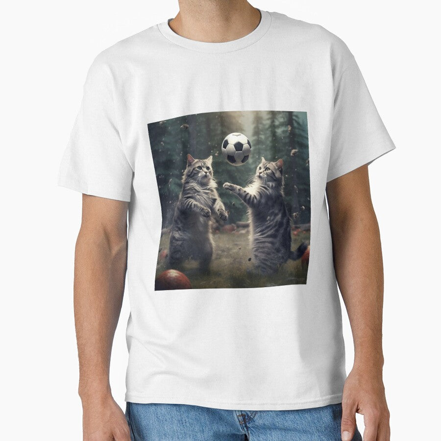 Two American Longhair Cats Are Playing Soccer by - Adult & Kids T-Shirts, Sweatshirts & Hoodies apparel design preview 1
