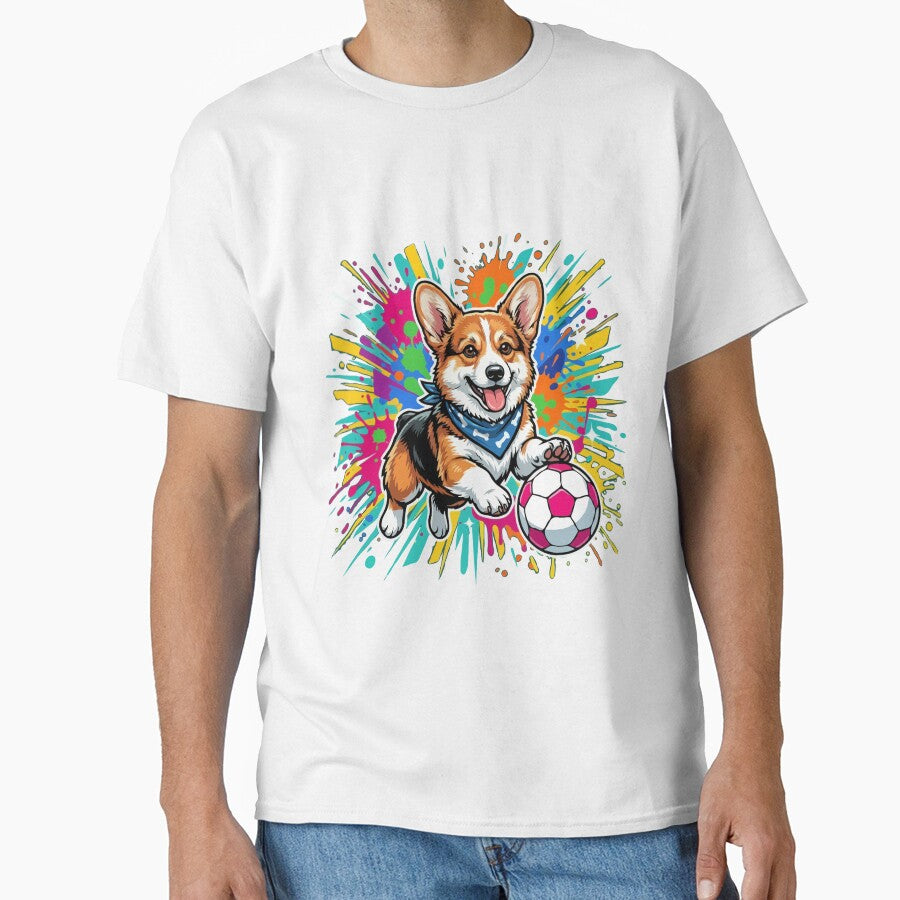 Pembroke Welsh Corgi Soccer Dog Cute Football Puppy - Adult & Kids T-Shirts, Sweatshirts & Hoodies apparel design preview 1