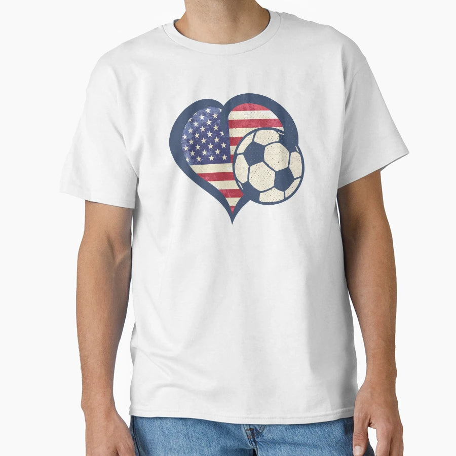 Usa Soccer Heart Patriotic American T-Shirt - Custom Art Print Men Women - T-Shirt, Sweatshirt, Hoodie