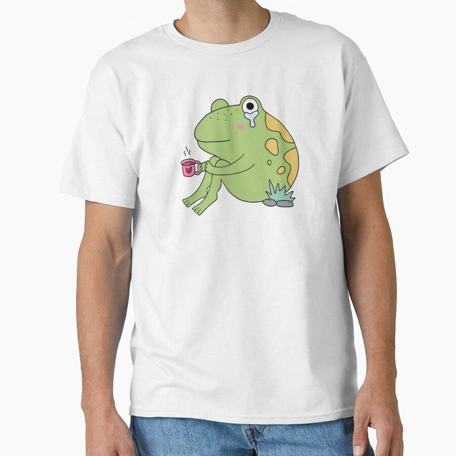 Sad Frog with Coffee Cup by YumeKurenai - Adult & Kids T-Shirts, Sweatshirts & Hoodies apparel design preview 1