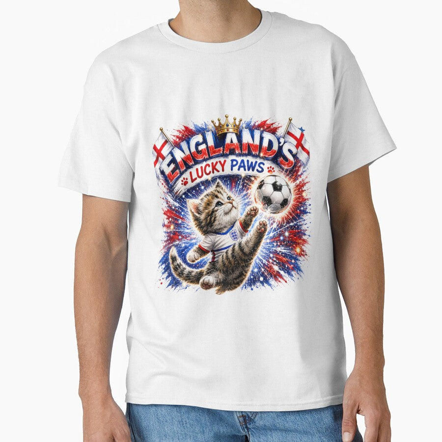England's Lucky Paws Cute Football Kitten Soccer Fan - Adult & Kids T-Shirts, Sweatshirts & Hoodies apparel design preview 1