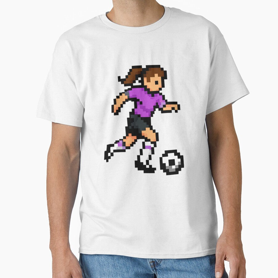 Pixel Female Soccer Player Dribbling Purple Retro - Adult & Kids T-Shirts, Sweatshirts & Hoodies apparel design preview 1