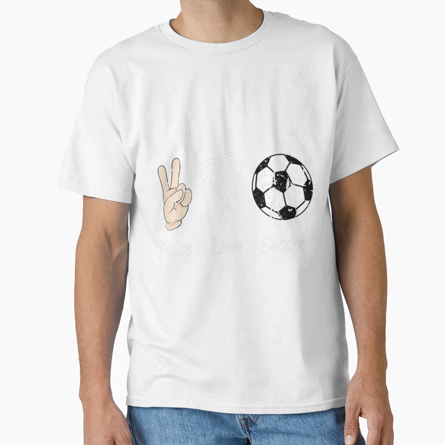 Peace Love Soccer Soccer Player Soccer Ball T-Shirt - Unique Graphic Unisex - T-Shirt, Sweatshirt, Hoodie