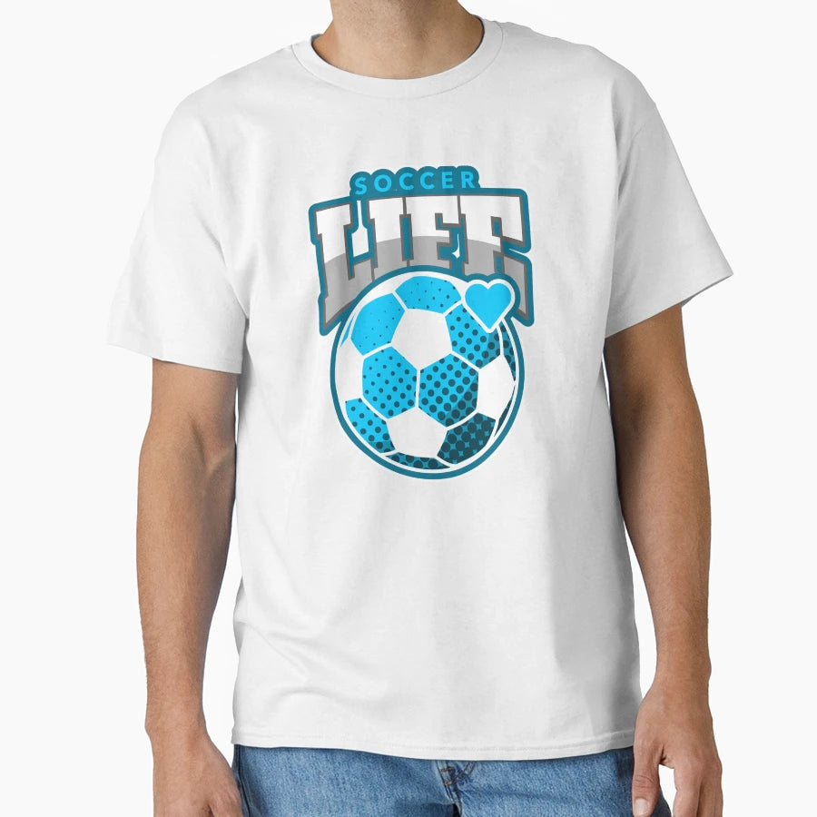 Soccer Life Blu And Wt Hrt T-Shirt - Trendy Graphic Unisex - T-Shirt, Sweatshirt, Hoodie