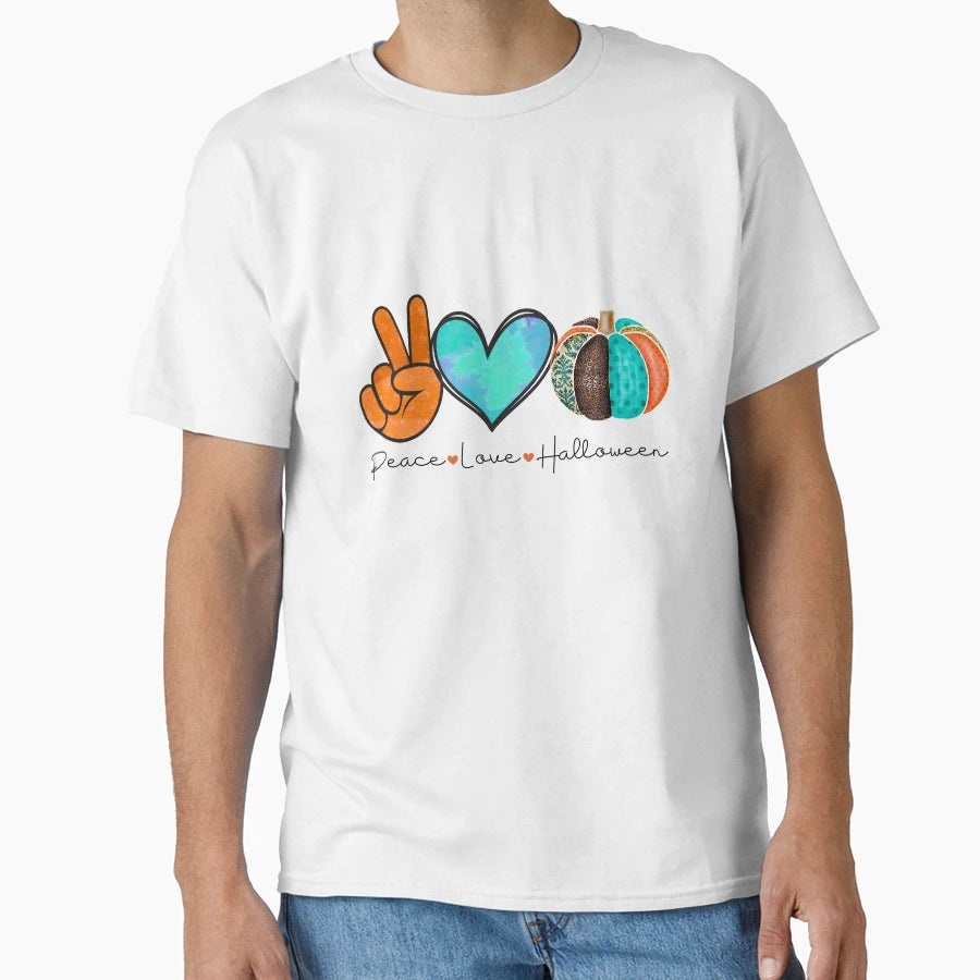 Peace Love Halloween Halloween T-Shirt - Aesthetic Graphic Men Women - T-Shirt, Sweatshirt, Hoodie