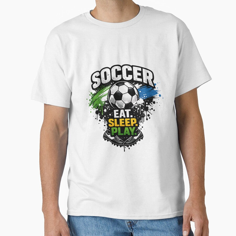 Eat Sleep Play Soccer Football Paint Splatter Graphic - Adult & Kids T-Shirts, Sweatshirts & Hoodies apparel design preview 1