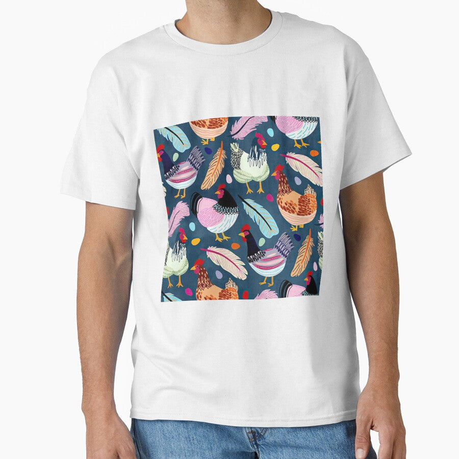 Colorful Chicken On Blue by Mnightsa - Adult & Kids T-Shirts, Sweatshirts & Hoodies apparel design preview 1