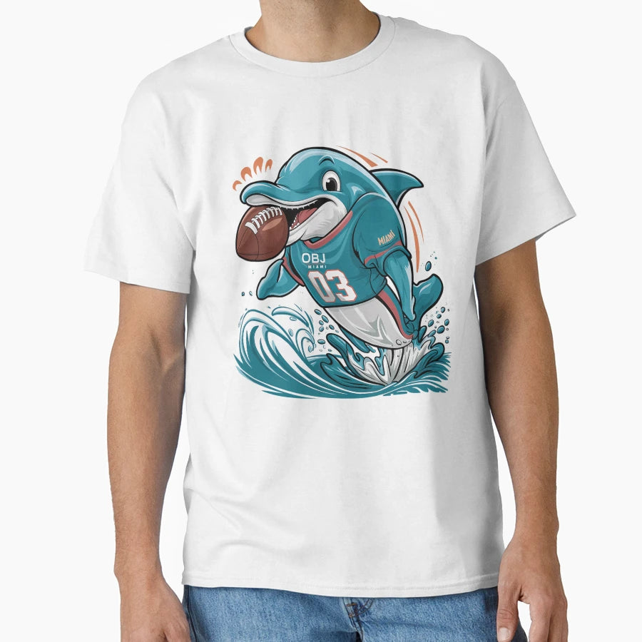 Miami Obj Dolphin Football Cartoon T-Shirt - Casual Everyday Wear Unisex - T-Shirt, Sweatshirt, Hoodie