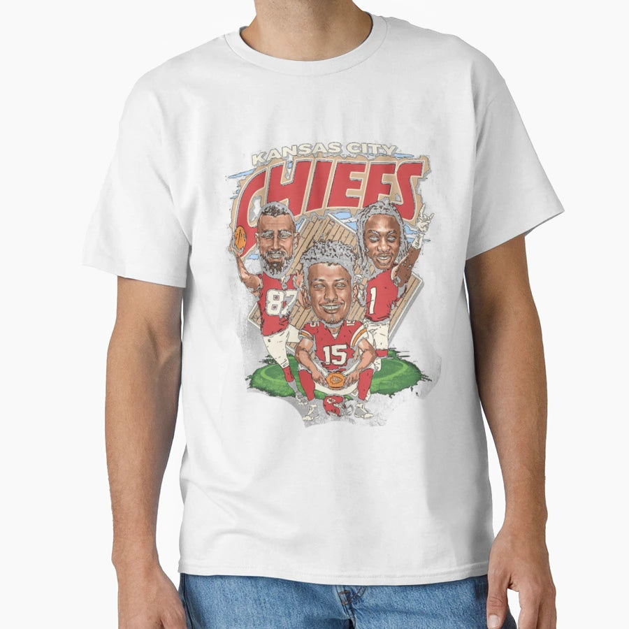 Kansas City Football Trio Cartoon Chiefs T-Shirt - Minimalist Print Unisex - T-Shirt, Sweatshirt, Hoodie
