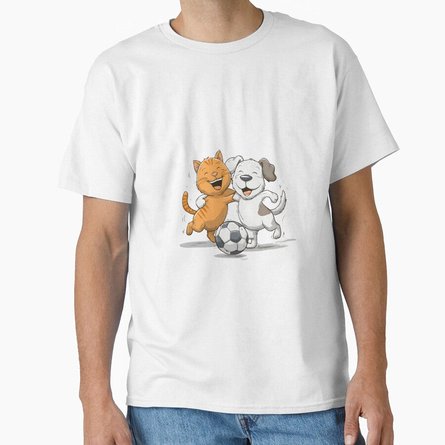 Funny Soccer Cat and Dog Cute Football Friends - Adult & Kids T-Shirts, Sweatshirts & Hoodies apparel design preview 1
