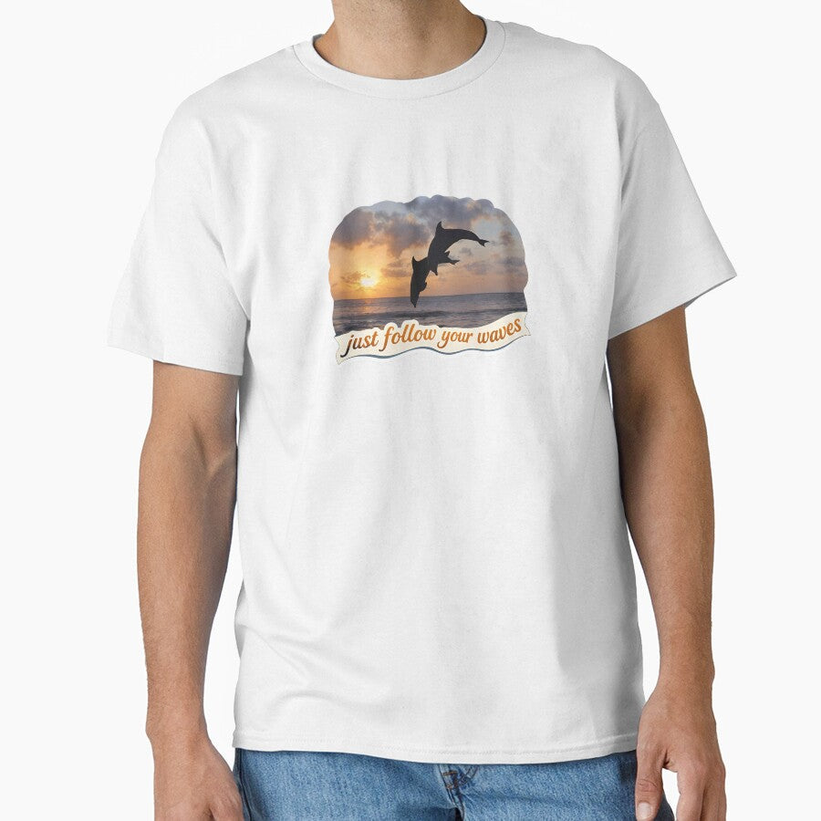 Just Follow Your Waves Dolphin Sunset Motivation by - Adult & Kids T-Shirts, Sweatshirts & Hoodies apparel design preview 1
