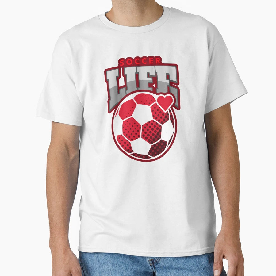 Soccer Life Red And Wt Hrt T-Shirt - Minimalist Print for Adults - T-Shirt, Sweatshirt, Hoodie