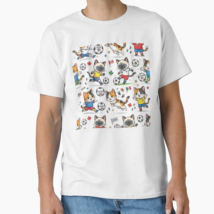 Chibi Soccer Cats 2026 Cute Football Kittens Pattern - Adult & Kids T-Shirts, Sweatshirts & Hoodies apparel design preview 1