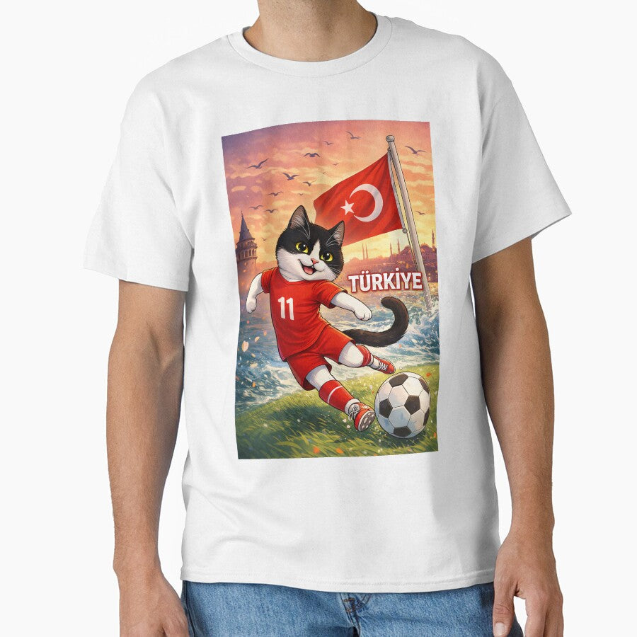 Cute Turkish Soccer Cat Türkiye Istanbul Sunset - Adult & Kids T-Shirts, Sweatshirts & Hoodies apparel design preview 1