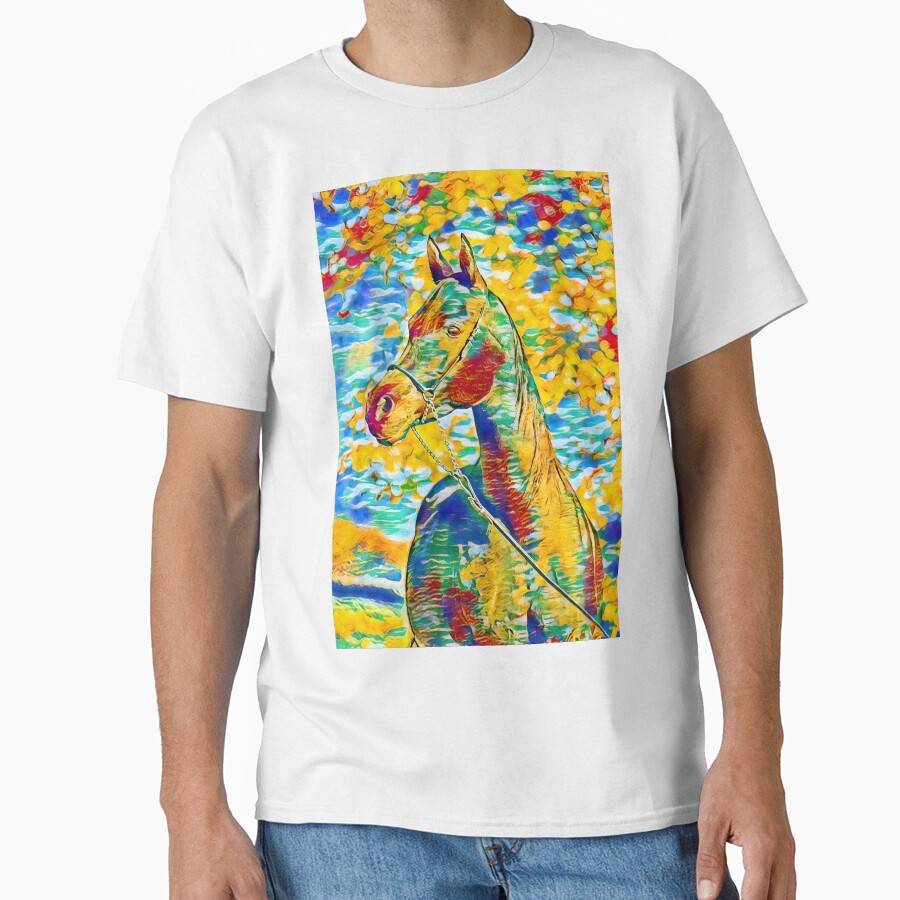 Arabian horse colorful portrait in blue, cyan, green, - Adult & Kids T-Shirts, Sweatshirts & Hoodies apparel design preview 1